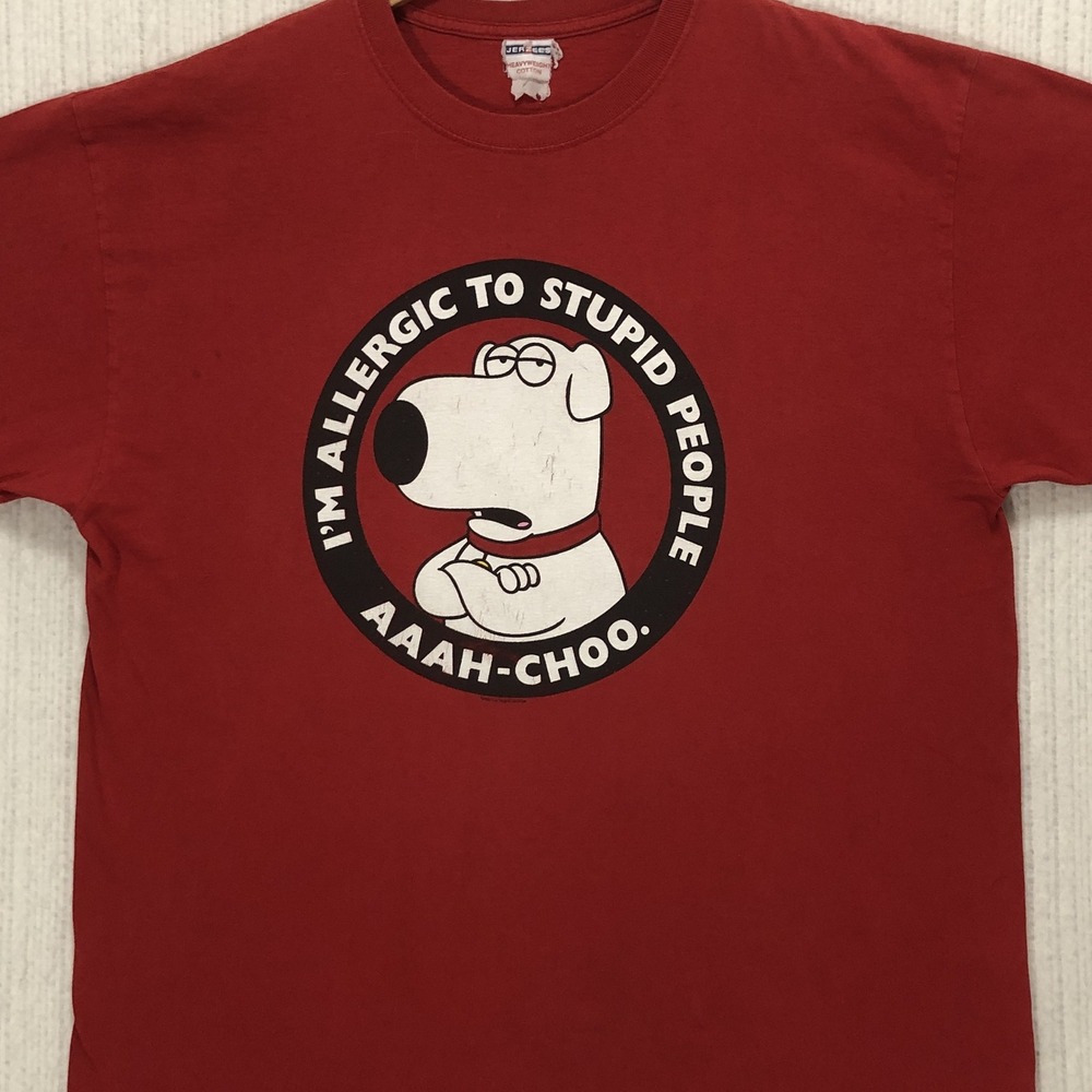 Vintage Y2K Family Guy Brian Griffin T Shirt Allergic To Stupid People Jerzees
